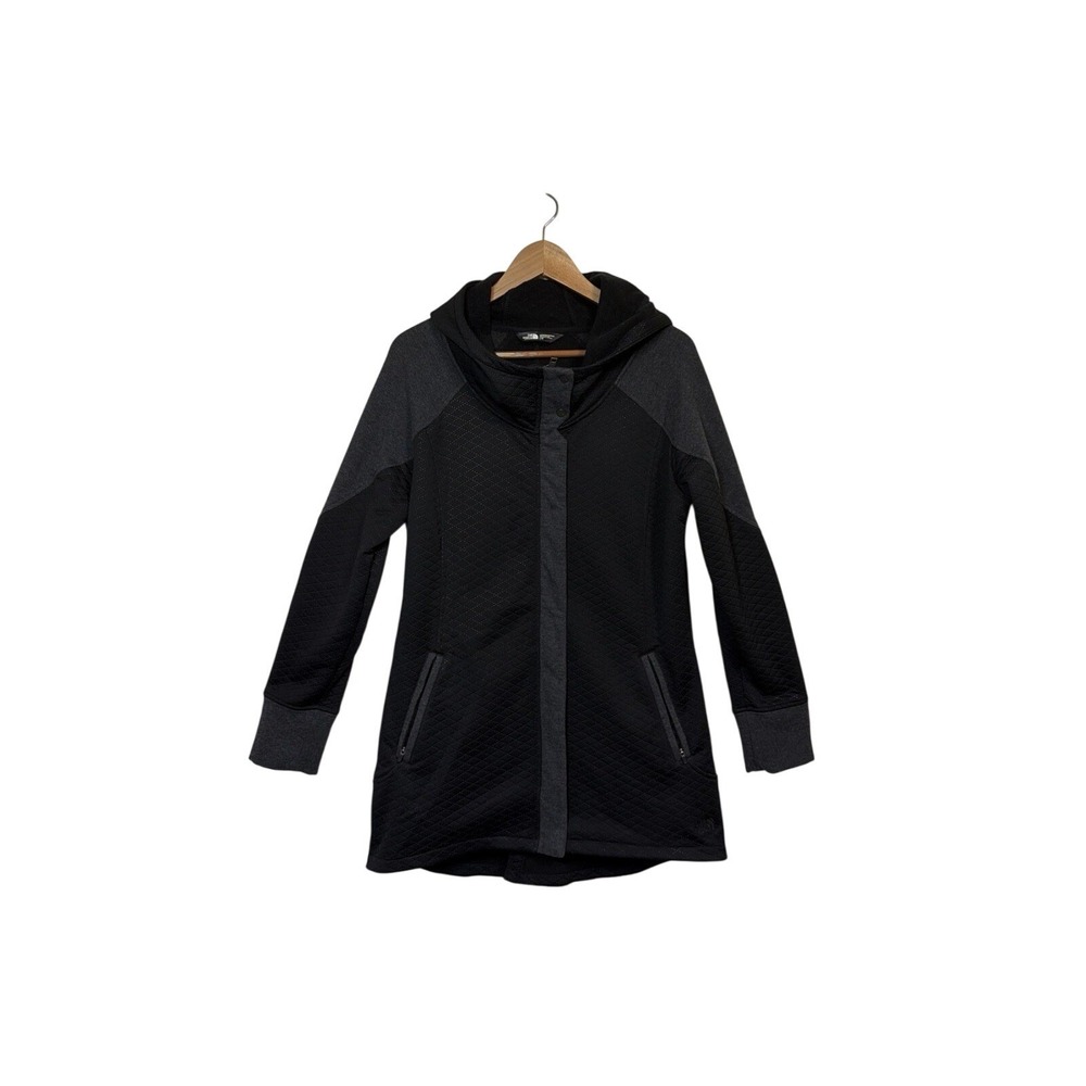 The North Face Jacket Women Large Black Gray Quilted Fleece Lined Hooded Parka